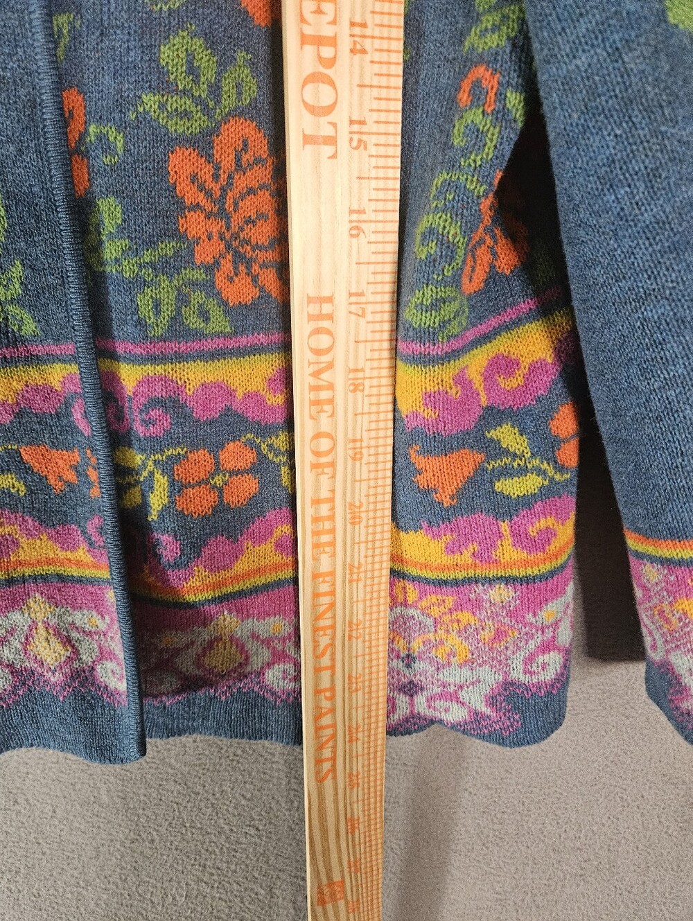 IVKO For Anthropologie Floral Pattern Cardigan Teal Sweater Small Lambswool Fine - Picture 6 of 11